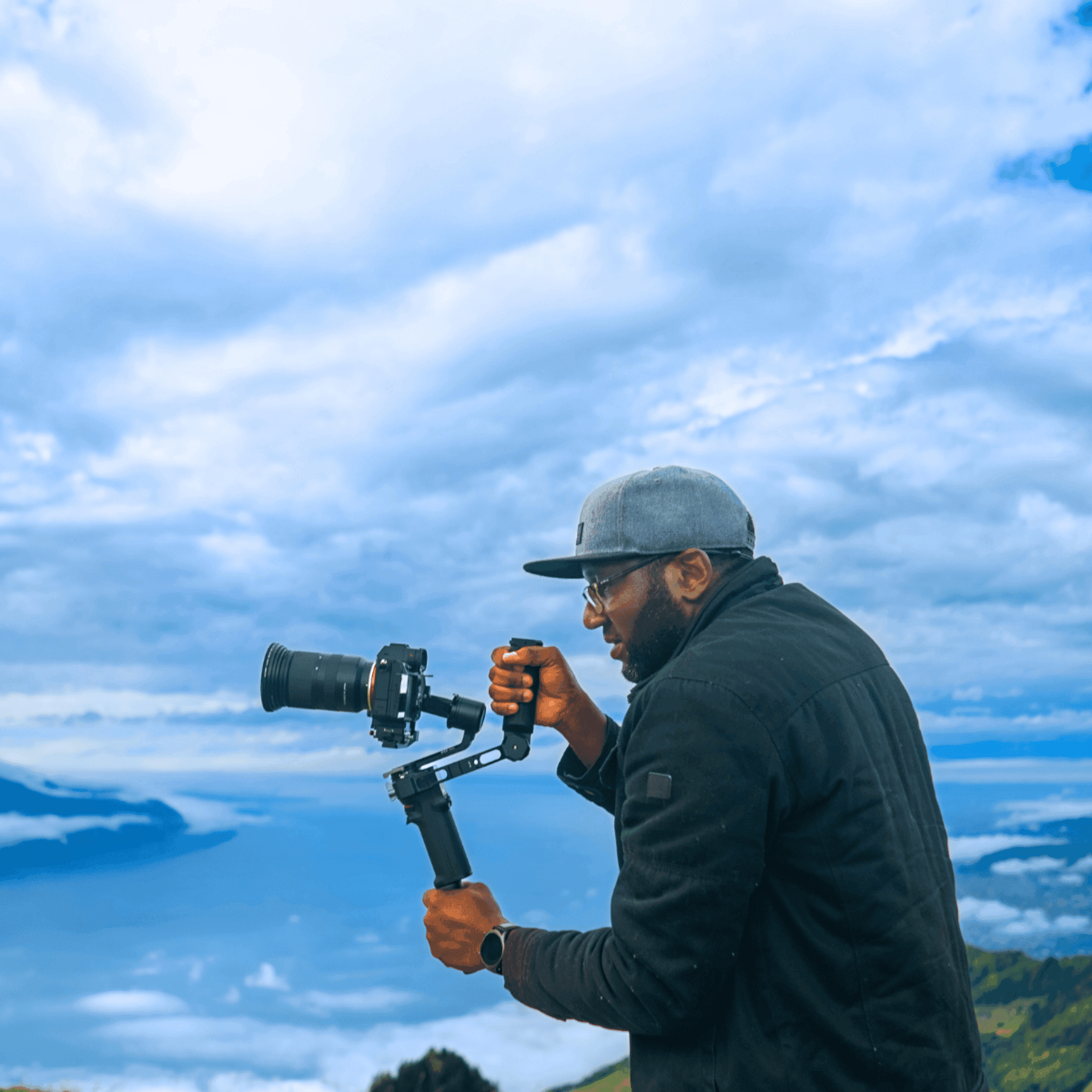 Latitude Space Africa crew filming on location with a camera gimbal