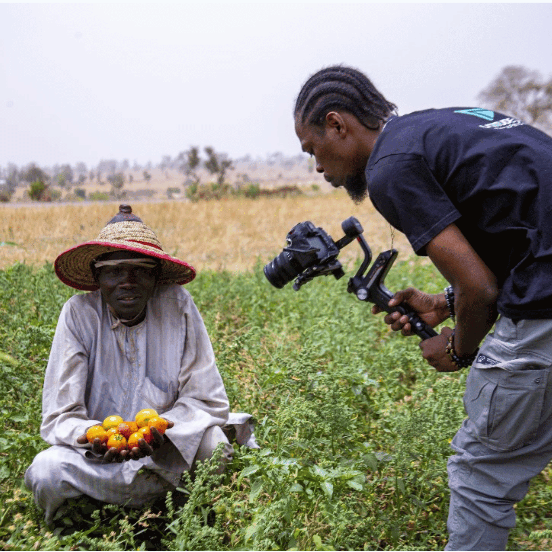Latitude Space Africa crew filming a smallholder farmer in a Nigerian field