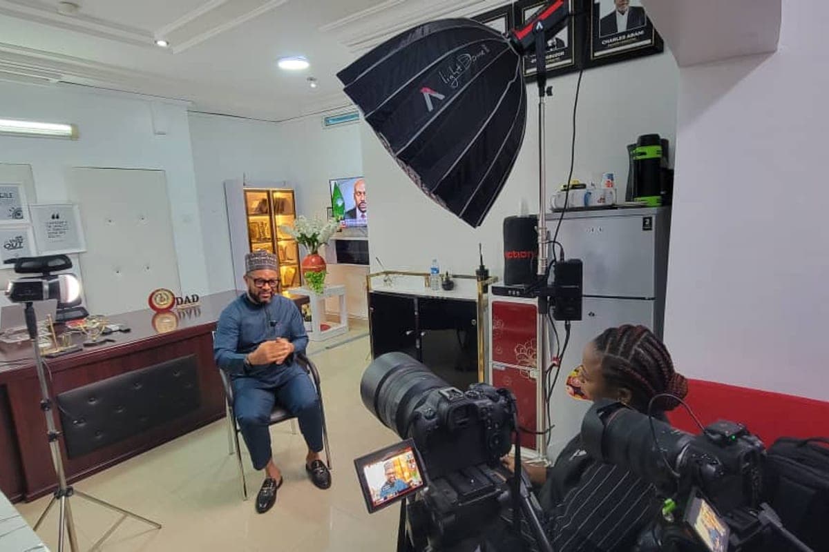 Latitude Space Africa crew filming a lit studio interview